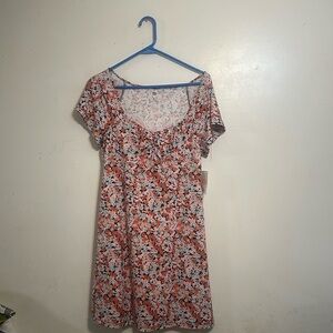 SO Red Sundress with Scoop Neck and Short Sleeves